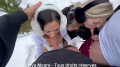Play Two Dirty Blonde & Brunette Amateurs Suck Cocks in the Snow and Finish Covered in Cum