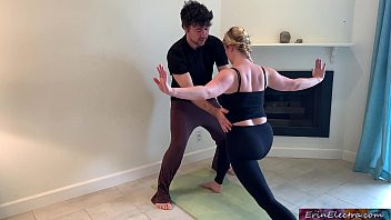 Play Stepson helps stepmom with yoga and stretches her pussy