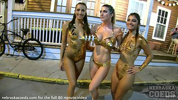 Play Fantasy fest topless bull riding and girls flashing pussy and tits on the street